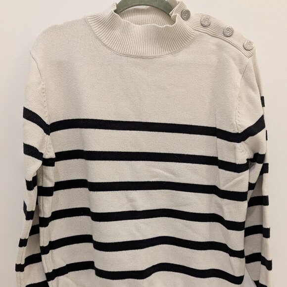 Kirundo White with Black Striped Mock Neck Sweater - Picture 1 of 4